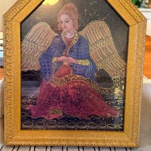 Framed Angel Artwork with Gold and Blue Accents